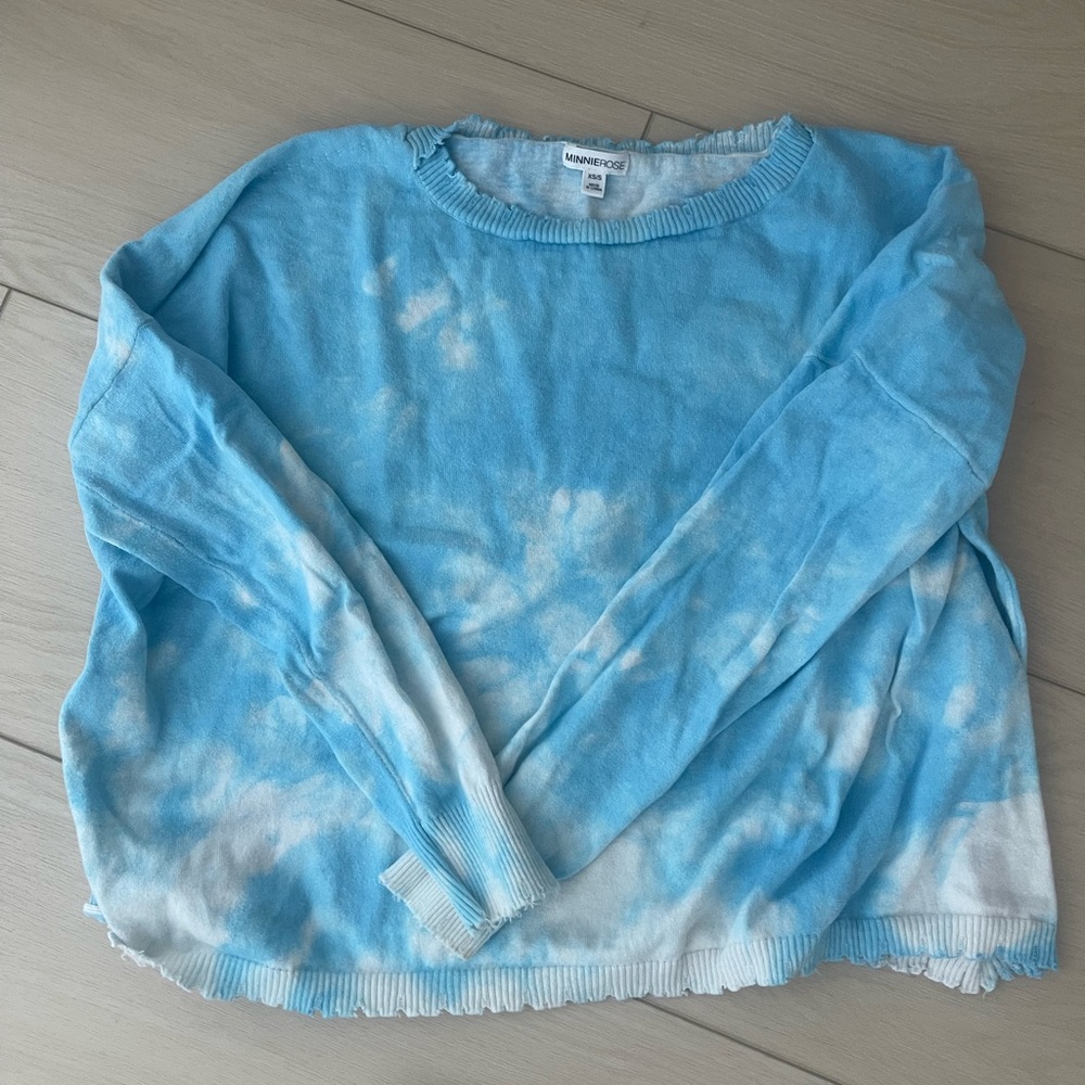 Minnie rose xs oversized Blue Tie-Dye Long Sleeve Top cotton sweater